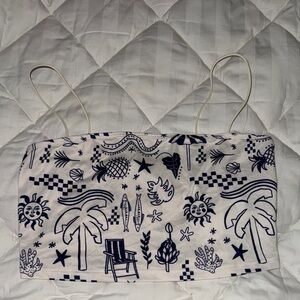 White and Blue Graphic Crop Top